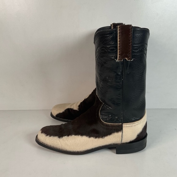 Justin Calf Hair On Cow Hide Pony Cowgirl Roper Boots 6 B Western USA Made - Picture 13 of 15